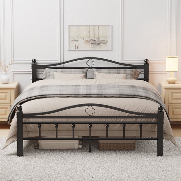 Queen Bed Frame with Headboard - Heavy Duty Bed Frame Queen Size Supports 1500LBS, Noise Free, Under-Bed Storage, No Box Spring Needed, Easy Assembly, Black