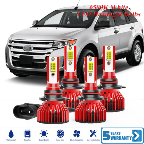 For Ford Edge 2011 2012 2013 2014 LED Headlight Bulb Kit High Low Beam - 30,000LM 6500K Cool White 600% Ultra-Bright Bulb, Plug & Play