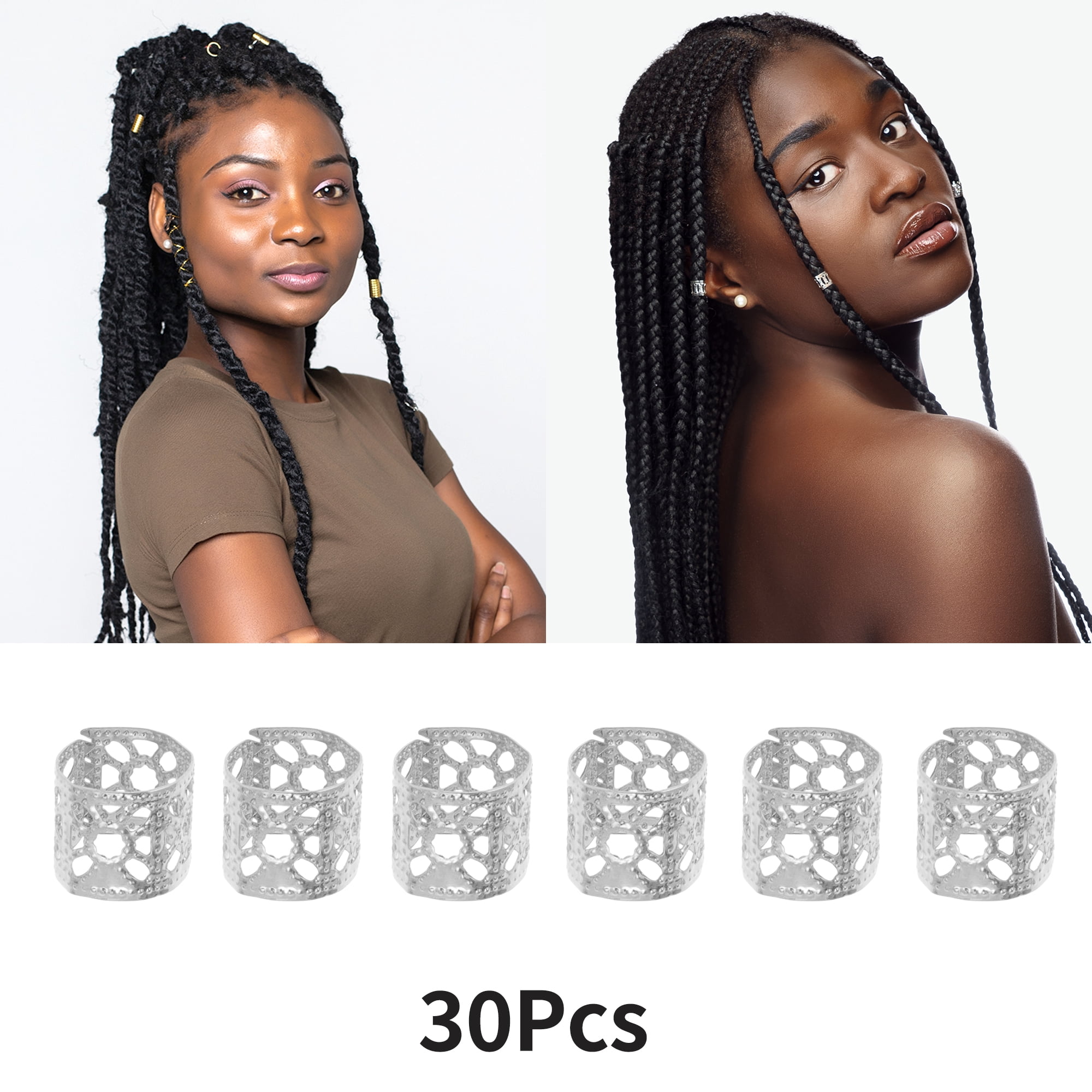 Unique Bargains Hollow Hair Cuffs Dreadlock 30 Pcs Silver Tone