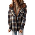 thumbnail image 6 of ZANKLEY Womens Plaid Shacket Jacket Long Sleeve Button Down Fleece Hooded Jackets Warm Coat, 6 of 12