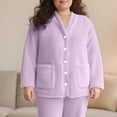 thumbnail image 2 of Miluxas Women's Winter Pajamas Double Sided Fleece Thickened Warm Home Wear Cardigan Top Purple XXL(XXL), 2 of 9