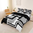 thumbnail image 3 of Homewish Geometric Plaid Bedding,Mid Century Artwork Duvet Cover Full,Black Gray,Black Reversible,3 Pieces,1 Duvet Cover and 2 Pillowcases, 3 of 6