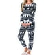 thumbnail image 4 of Conjuntos de pijama para mujer INSPIRE CHIC, parte superior de manga larga y pantalones de franela impresos, pijama térmico de Navidad de 2 piezas, 2XL, color azul marino con copos de nieve, 4 of 6