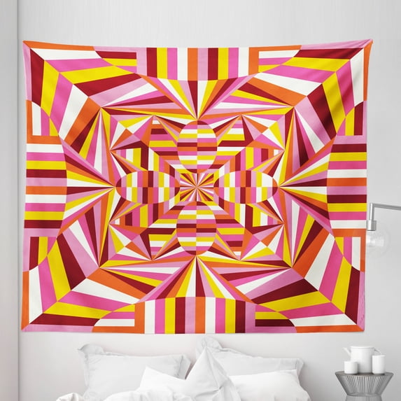 Groovy Tapestry, Retro Style Geometric Inspired Colorful Striped Nostalgia of Disco Tones Print, Fabric Wall Hanging Decor for Bedroom Living Room Dorm, 5 Sizes, Multicolor, by Ambesonne