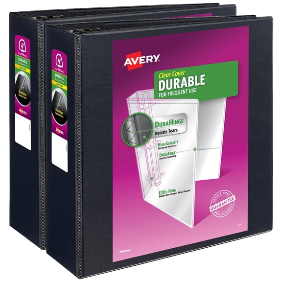Avery Durable View Binders, 4" Rings, 2 Black Binders (09204)
