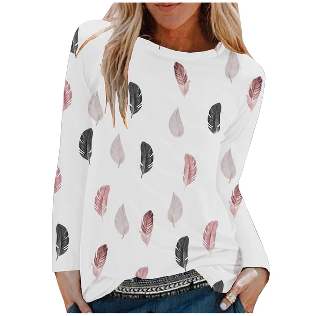 Tops de cuello redondo transpirables cómodos de manga larga con estampado de moda para mujer Pompotops FGAJ9163