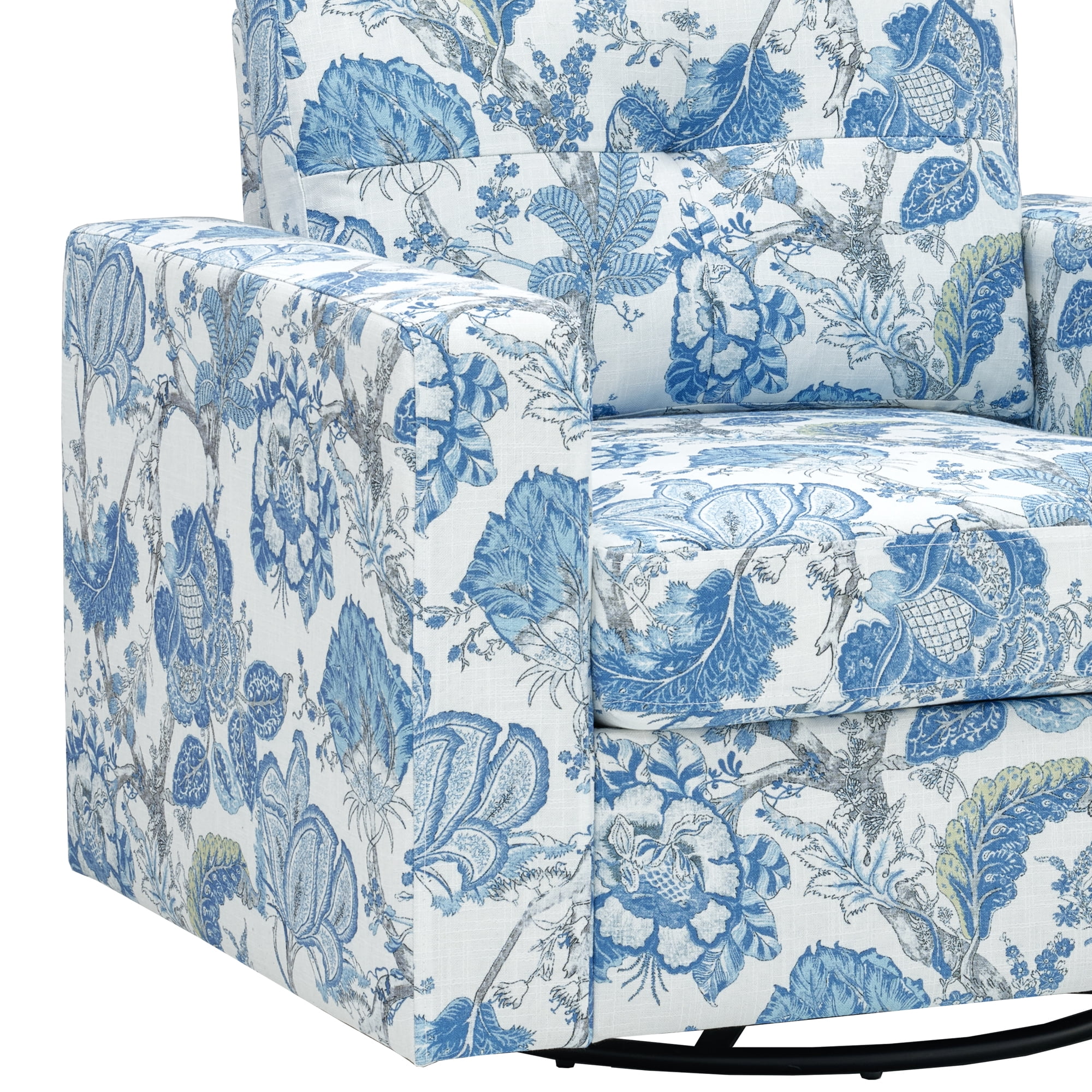 MOONMISS 360° Swivel Accent Chair with Point-Tufted Back & Textured, Upholstery Square Arm Armchair with Metal Pedestal Base, Soft Pillows for Living Room, Bedroom