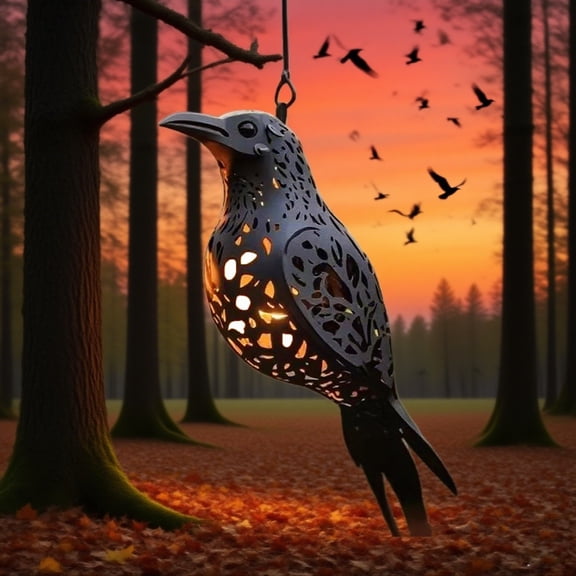 Halloween Crow Decorative Pendant Lamp, Hollowed-out Printed Festive Decorative Light, Spooky 3D Printed Hanging Ornament, Atmosphere Lamp for Halloween Party, Home Bar, Halloween