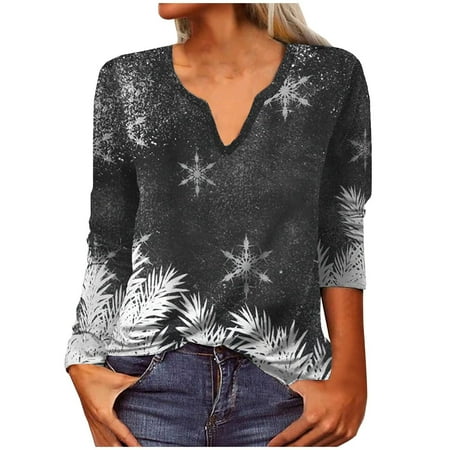 

Mrat Long Sleeve V-Neck Blouses & Shirts Stand Collar Puff Sleeve Top Ladies Winter V Neck Long Sleeve Tops Printed Regular Blouse Comfort Underscrub Tee Shirt