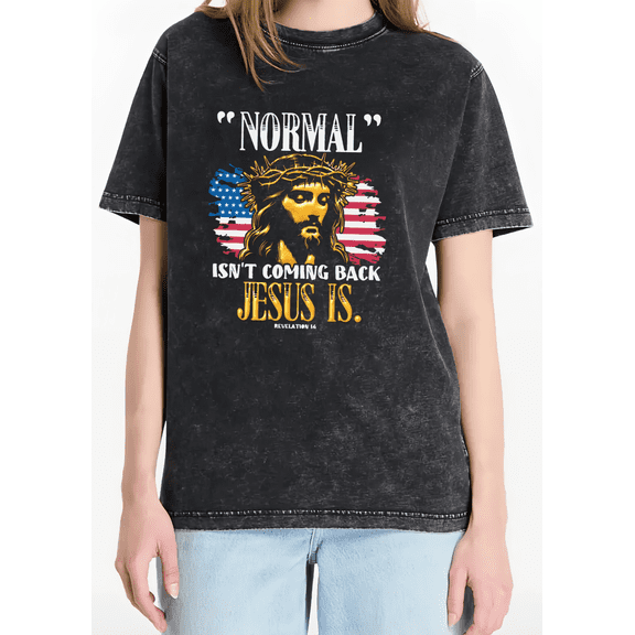 Women Jesus Is Coming Back Graphic breathability Tee Christian Religious T Shirt Top Inspirational Gold Short Sleeve Round Neck Black S-2XL Plus Size