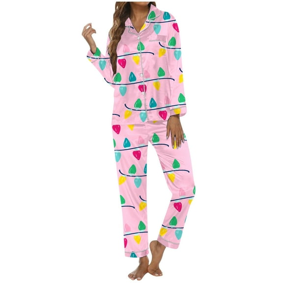 Pajama Sets for Women 2 Piece Christmas Themed Bow Printed Long Sleeve Set Womens Sleepwear,B,XL