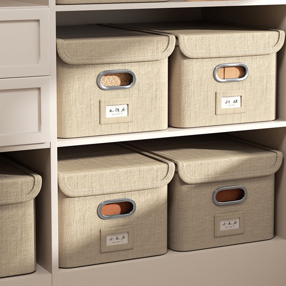 Linen Fabric Storage Bin with Lid Clothes Storage Containers for Home