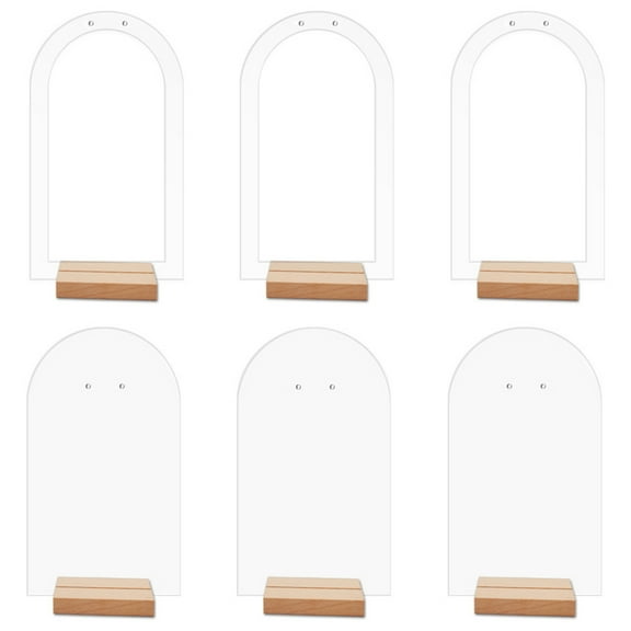 MRLESS Set of 6 Clear Acrylic Earring Holders with Wooden Bases for Stud and Dangle Earrings Display