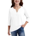 thumbnail image 5 of YunPes Unisex Kids 3/4 Sleeve Henley Shirts Dressy Button up V Neck Raglan Tops Loose Plain Fashion Blouse for Girls 3‐14 Years, 5 of 5