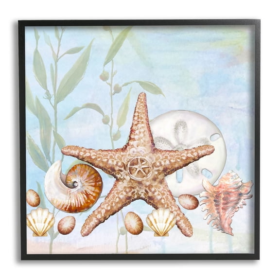 Stupell Industries Starfish Seashells Underwater Plants Ocean Beach Painting Framed Wall Art, 24 x 24, Design by Diannart