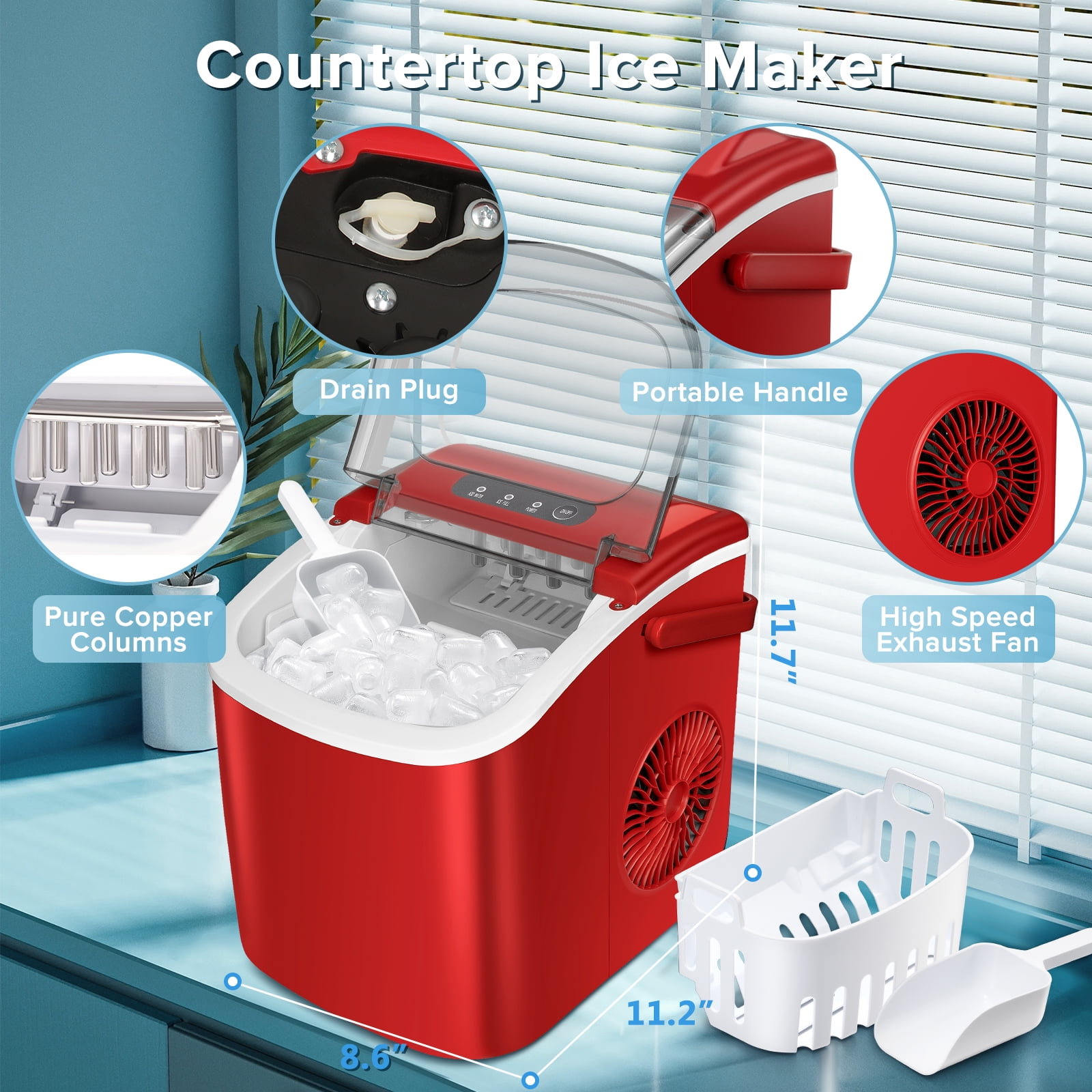 SPECILITE Ice Makers Countertop, Compact Ice Machine Maker, Self Cleaning -  26Lbs/24H, 9 Ice Cubes S/L in 6-8 Mins, Portable Icemaker with Ice