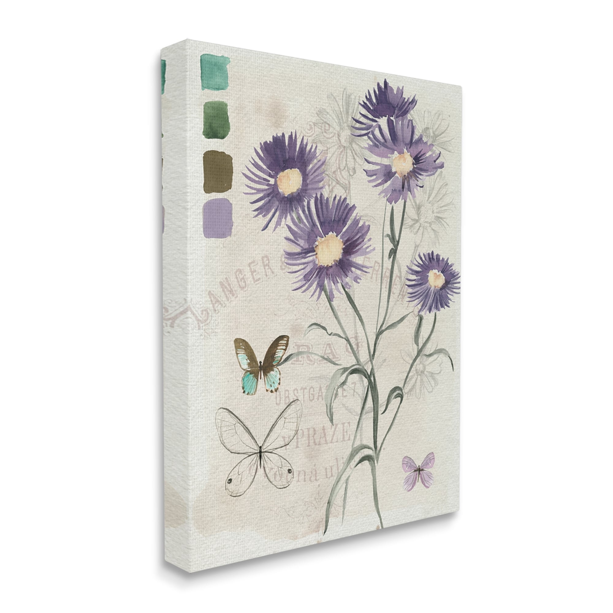 Stupell Industries Wild Flower Butterfly Stencil Vintage Paint Hue Palette,36 x 48, Design by Jennifer Paxton Parker