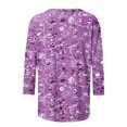 thumbnail image 5 of Sakmal Purple Ladies Tops Under $10 3/4 Sleeve Crew Neck Floral T-Shirts Ladies Shirts, 5 of 5
