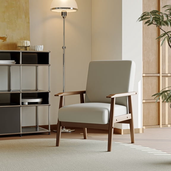 ZARKEA Leather Accent Chair,Faux Leather Upholstered Armchair Accent Chair with Solid Wood Legs