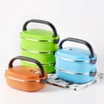 thumbnail image 5 of Biplut 1/2/3 Layer Rectangle Stainless Steel Thermal Lunch Box Food Storage Container (Green,Three Layer*), 5 of 13
