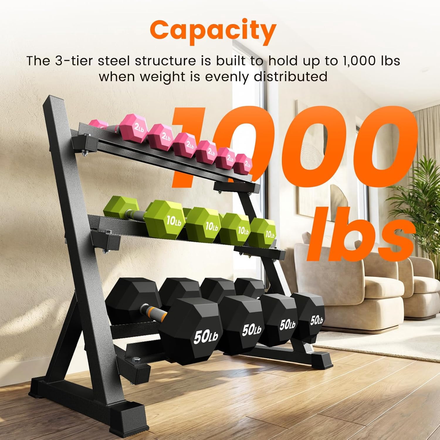 3-Tier Adjustable Dumbbell Weight Rack, Heavy Duty Steel Stand Only for Home Gym, Black