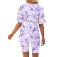 thumbnail image 4 of Blusas para las Mujeres Casual Impreso Cuello en V Manga Corta Blusa Pantalones Cortos, Conjuntos de Ropa para las Mujeres, 4 of 5