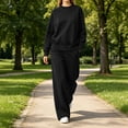 thumbnail image 2 of Ashirexll 2 Piece Sets for Women Long Sleeve Round Neck Top with Wide Leg Pants Pocket Casual Outdoor Loose Set, 2 of 6