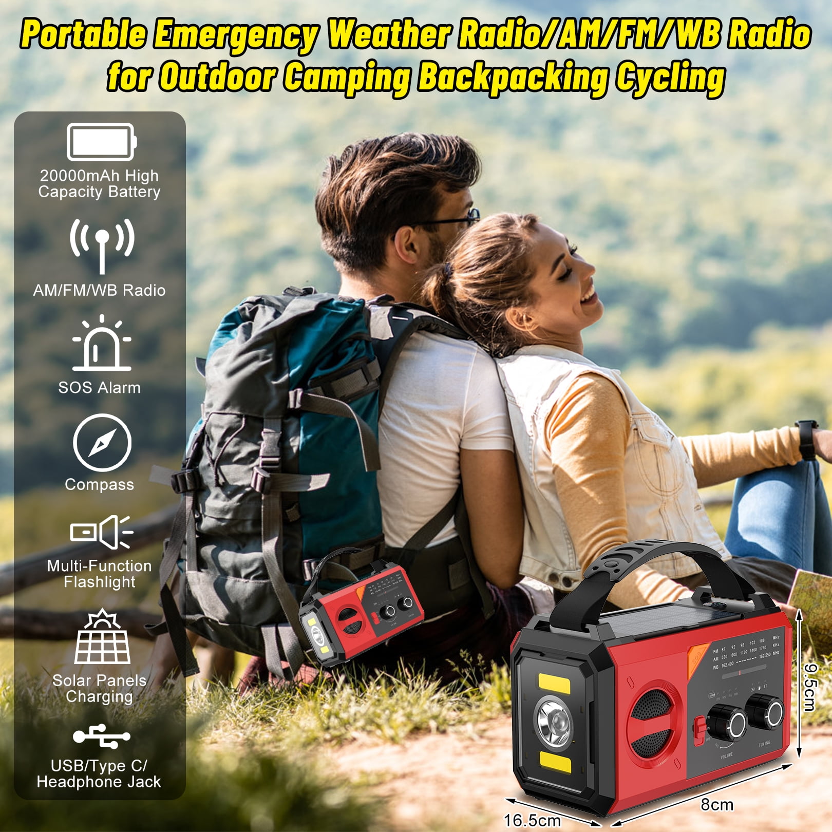 KOGYAS Emergency Radio,20000mAh/59200mWh Solar Radio,Hand Crank Radio,NOAA/AM/FM Weather Radio,USB Type-C Charging,Dynamo Radio,Polymer Battery,Torch & LED Reading Light,SOS Alarm,Compass for Camping