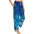 thumbnail image 3 of PISONIC Blue Snowflake Printed Women's Pajama Pants, Comfy Pajama Bottoms With Pockets&Drawstring, 3 of 7