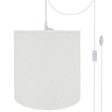 Aspen Creative 72532-21 One-Light Plug-In Swag Pendant Light Conversion Kit with Transitional Hardback Empire Fabric Lamp Shade, Off White, 15" width