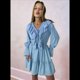 thumbnail image 5 of Vestido Corto Informal de Verano para Mujer, con Escote en V, Larga, Holgado, Cintura Alta, Plisado y Volantes Azul S, 5 of 8