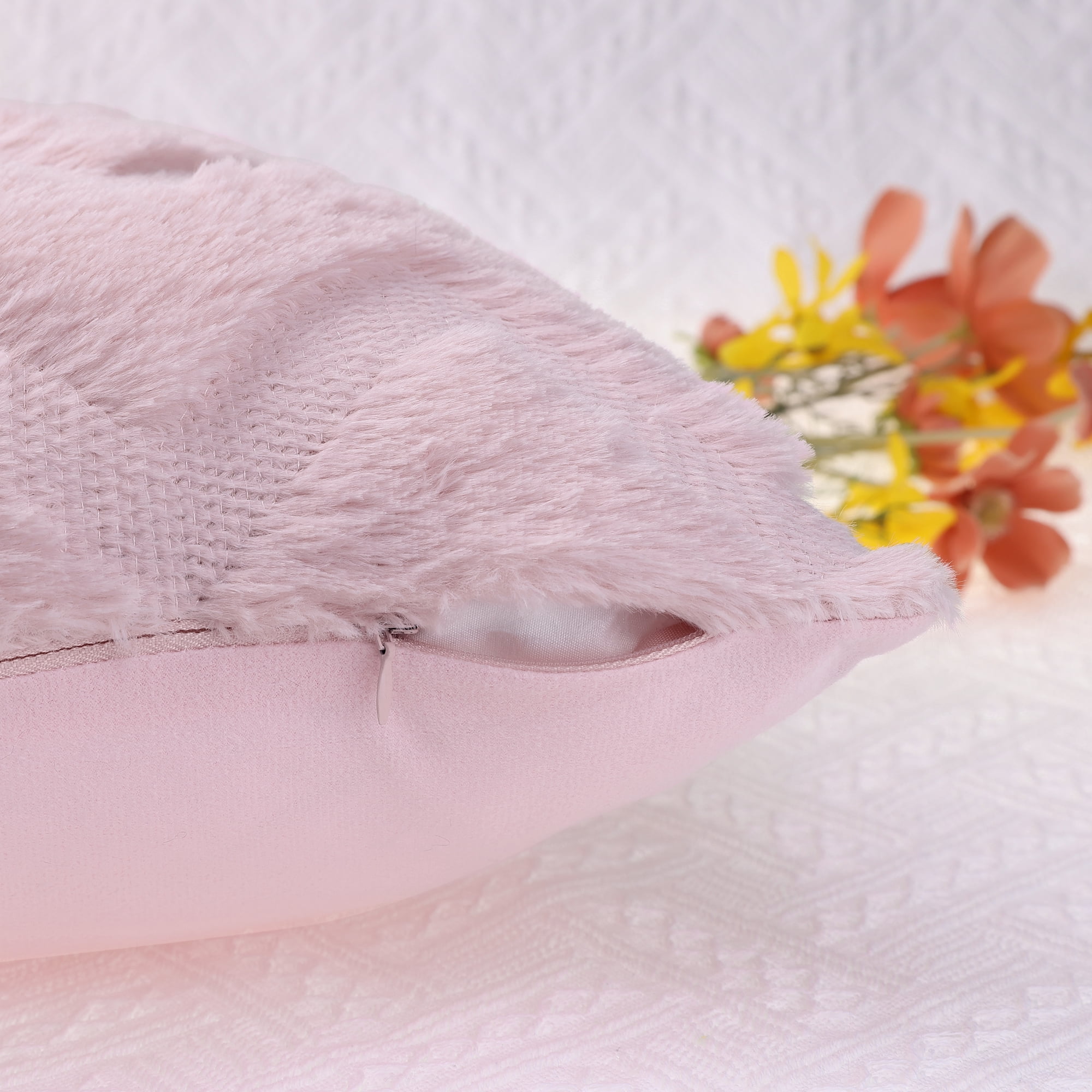 Unique Bargains Soft Plush Throw Pillow Covers Decorative Cushion Covers (2 Count) Pink-3 18" x 18"