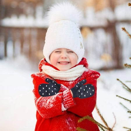 

Meitianfacai Deals Winter Gloves Clearance Items Children Kids Boys Girls Winter Love Heart Print Color Warm Knitted Gloves