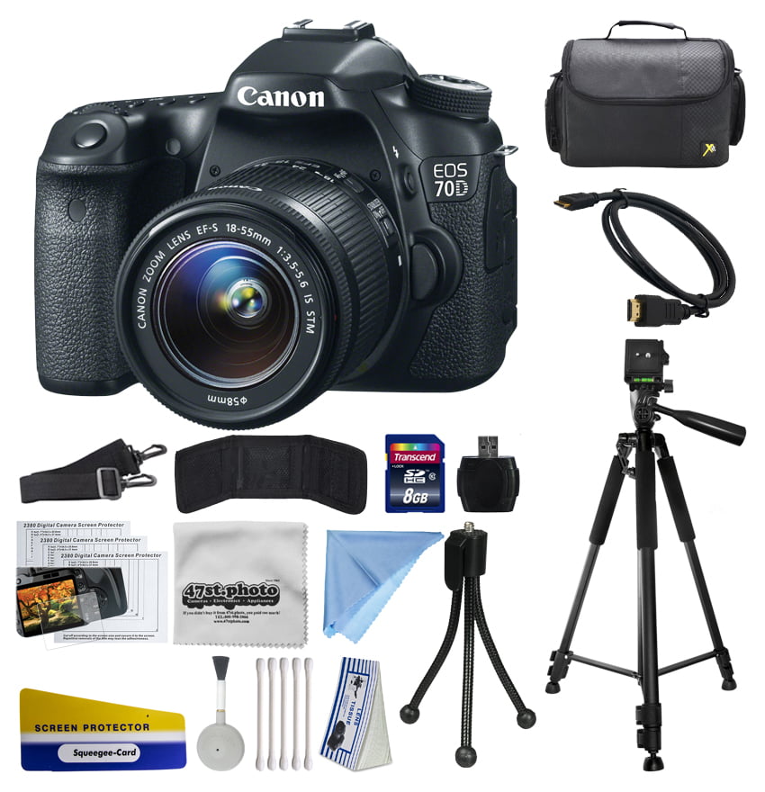Maak een naam bitter onwetendheid Canon EOS 70D Digital SLR Camera with 18-55mm STM Lens includes 8GB Memory  + Large Case + Tripod + Card Reader + Card Wallet + HDMI Mini Cable +  Cleaning Kit + $50 Gift Card 8469B009 - Walmart.com
