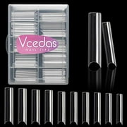 Vcedas Extra Long Straight Square Tips C Curve Half Cover False Nails 100PCS Deep C/U Curved Square Shape French False Nail Tips (Clear)
