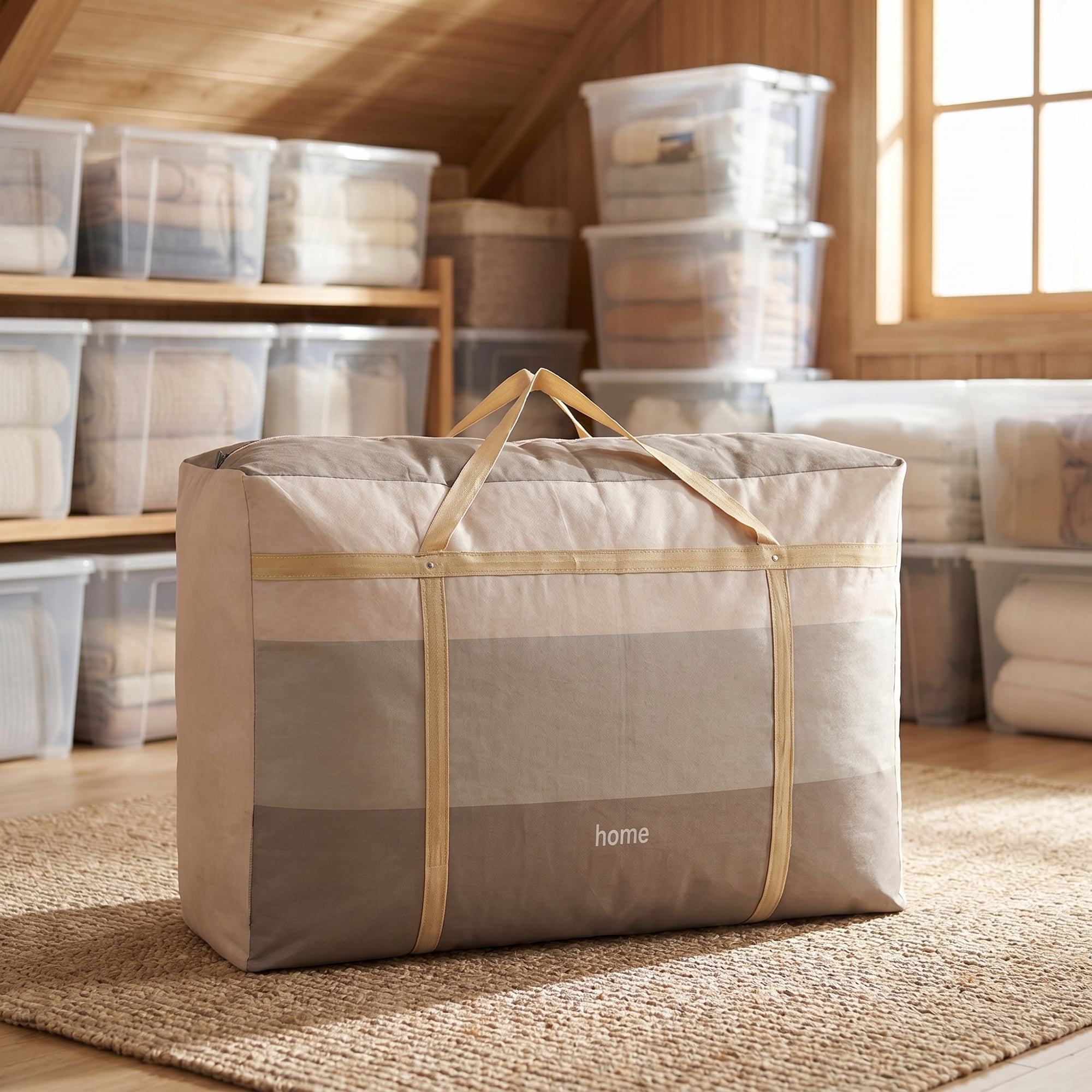 Unique Bargains Non-woven Storage Bag 200L Extra Large Duffel Brown 29.5"x19.7"x10.6"