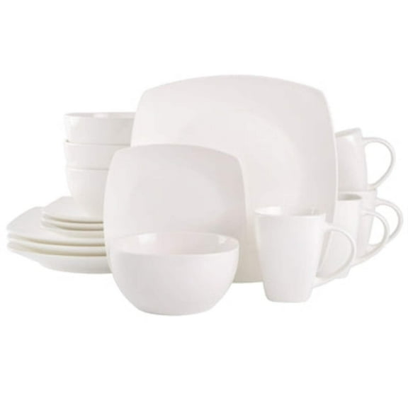 Gibson Elite Soho Lounge 16 Piece Square Fine Ceramic Dinnerware Set in White