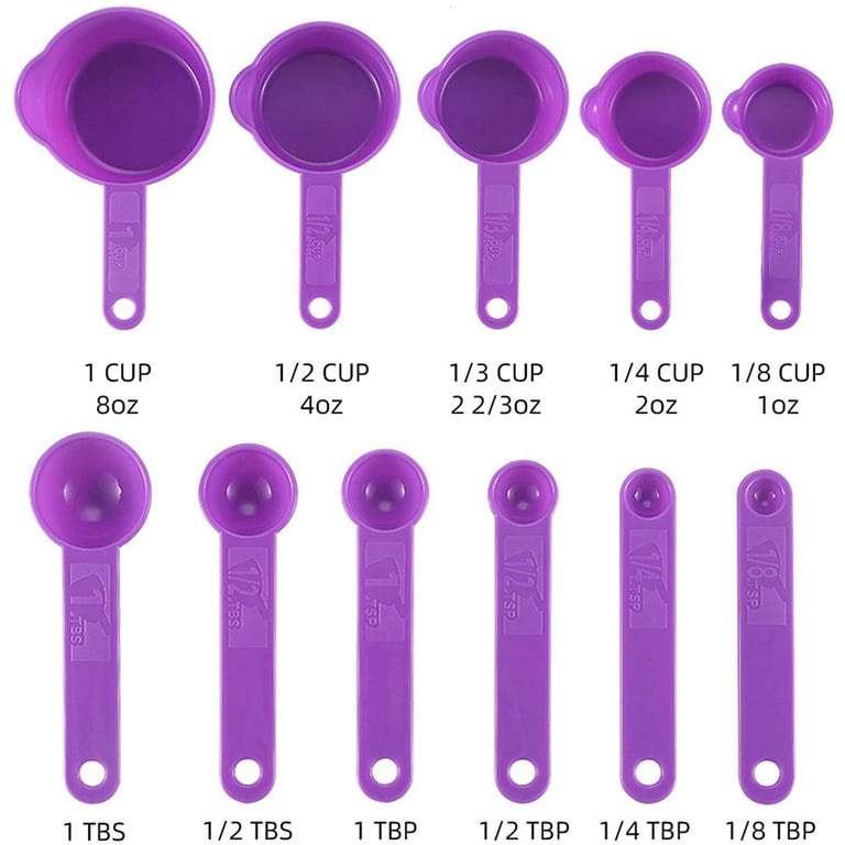 Nesting Measuring Cups and Spoons Set of 11, Fits in Spice Jars for Dry and Liquid Ingredient (Purple)