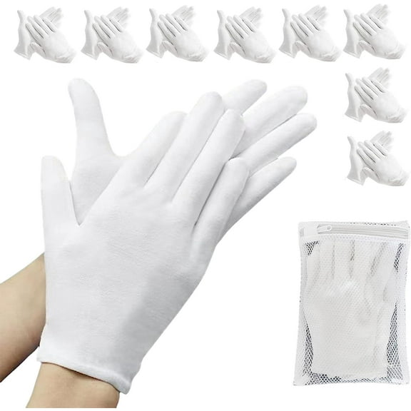 White Cotton Gloves, 16 Pcs (8 Pairs) - Moisturizing Gloves for Dry Hands, Eczema - Sleep Gloves for Men and Women - Beauty, SPA Cloth Gloves