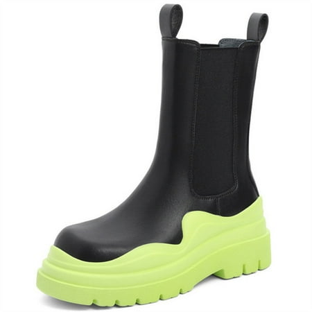 

Mid Calf Chelsea Boots Women Shoes Chunky Fashion Pink Luxury Leather Boots for Ladies