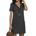 thumbnail image 3 of ZXSXSY Women Lapel Collar V Neck Short Sleeves Pockets Denim Mini Dress, 3 of 3