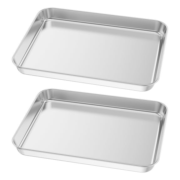 Tcwhniev 2 Pcs Toaster Oven Pan 304 Stainless Steel Small Baking Sheet Multipurpose Toaster Oven Tray for Commercial and Home Baking