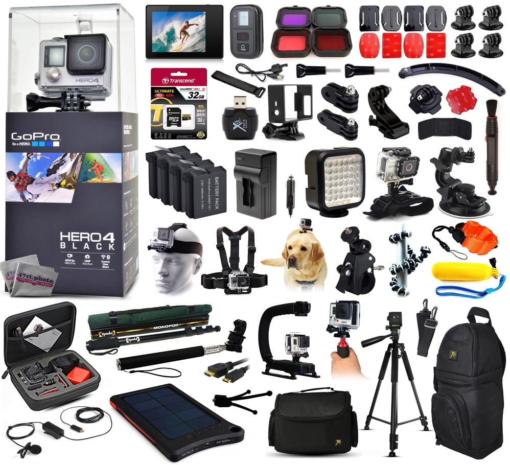 Buy GoPro Hero 4 HERO4 Black Edition CHDHX-401 with 32GB Memory + LCD Display + Solar Charger + Tripod + Skeleton Housing +... by GoPro