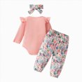 thumbnail image 3 of Paguaki Baby Girls Clothes Ruffle Long Sleeve Floral Print Bodysuit 3PCS Baby Layette Set Newborn Onesies, 3 of 4