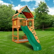 Gorilla Playsets Chateau Tower Wooden Playset with Rock Climbing Wall, Rope Ladder, and Accessories