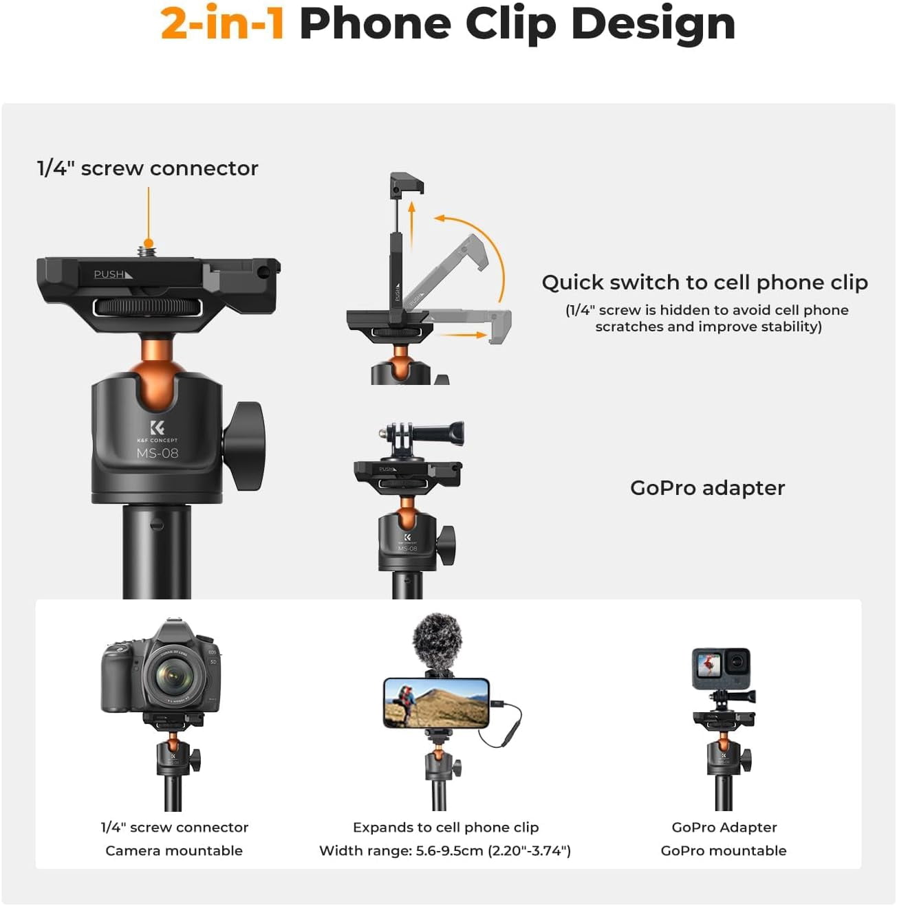 62'' Phone Tripod, 2-in-1 Extendable Cell Phone Tripod Stand with Remote, 360° Ball Head Camera Tripod Compatible with DJI Osmo Pocket 4/3 Action 6/5Pro GoPro 13/12 iPhone.