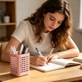 thumbnail image 2 of Clearance Under $0.84! 1PC Heart Cutout Desk Organizer, Multi-Compartment Pencil Cup Holder with Decorative Design, Plastic, for Stationery, Pink, One Size, 2 of 5