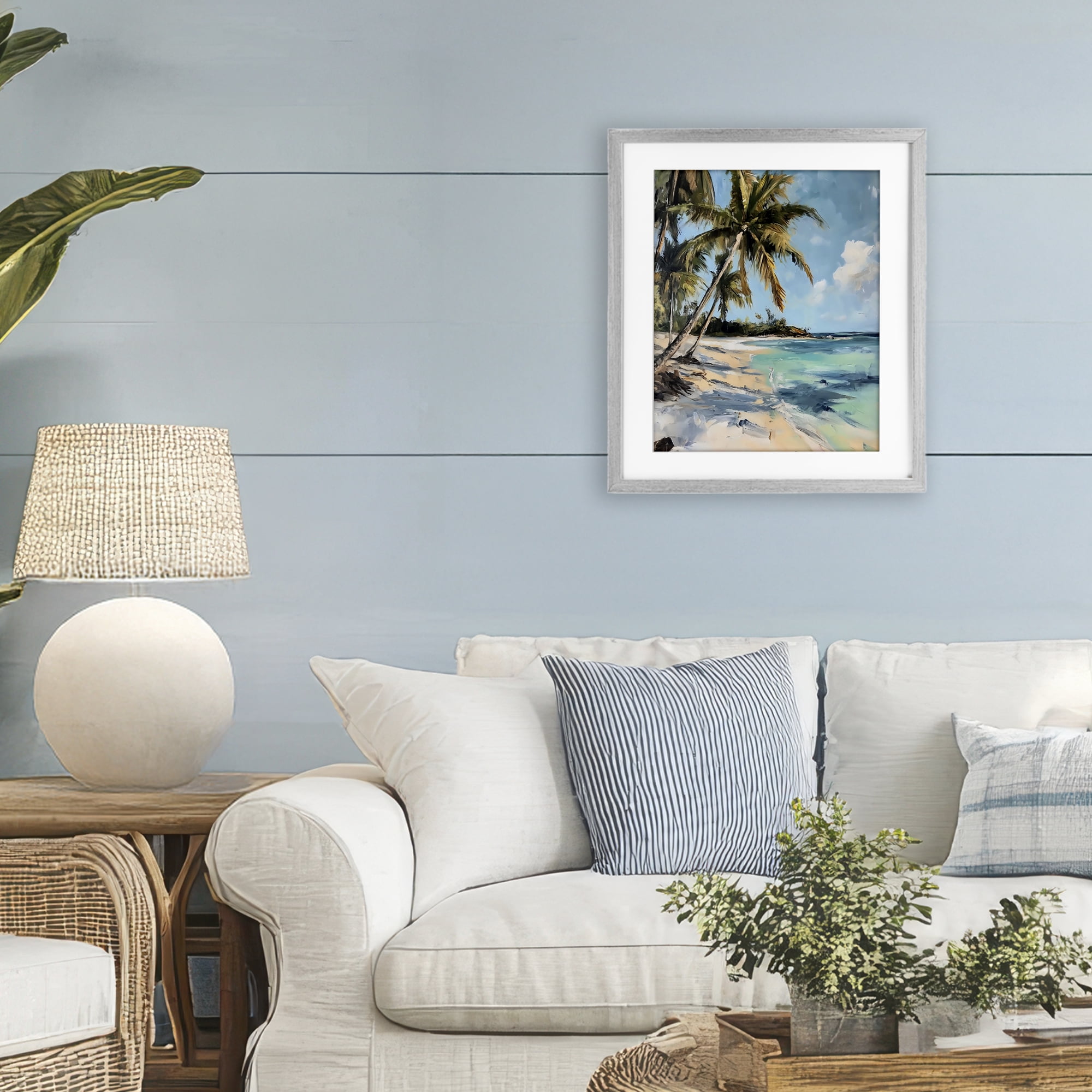 Stupell Industries Tropical Coastline Palm Frond Shadows Gray Framed Print Under Glass, design by Franklyn Gregory