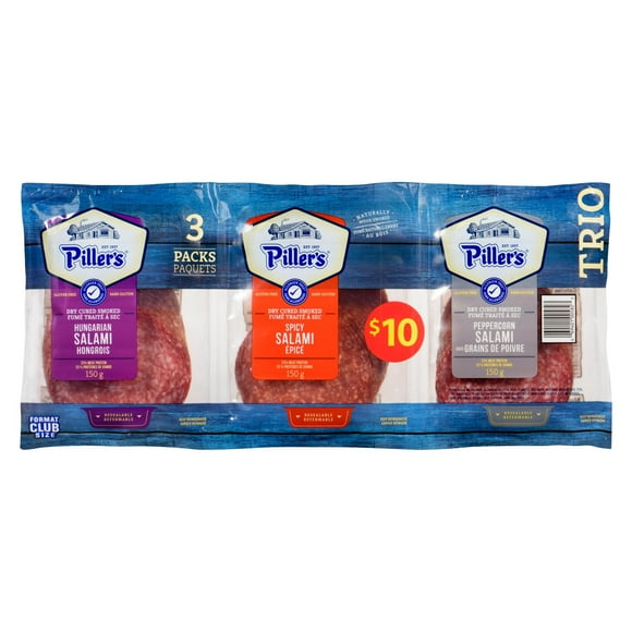 TRIO format club Piller’s, Salami hongrois, épicé et avec grains de poivre 3x150g