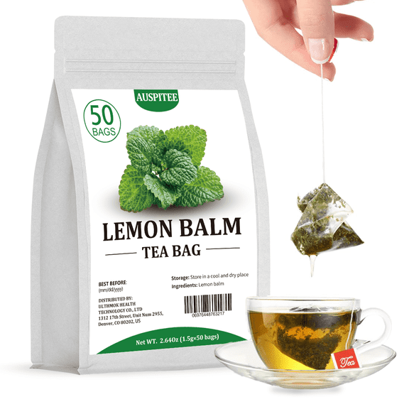 AUSPITEE Lemon Balm Tea Bags,2.65oz(1.5g*50bags),Pure Lemon Balm Leaves,Herbal Tea